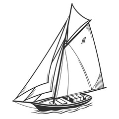 Classic sailboat with full sails gliding through the water in a simple line drawing style