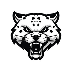 Fierce Feline Mascot A Striking Image of a Jaguar's Head with Bared Fangs and Intense Eyes