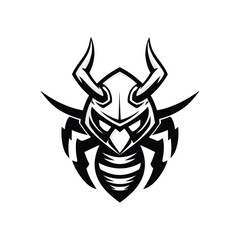 A powerful and stylized insect warrior emblem, perfect for a sports team mascot or a bold brand identity, featuring a formidable beetle-like creature with imposing horns