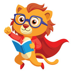 Fototapeta premium A funny cartoon illustration of a cute wild lion character smiling in the safari