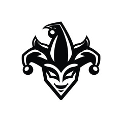 Jester Mask Logo Design A Black and White Illustration