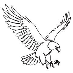 Obraz premium Minimalist Line Art of an Eagle with Wings Spread Wide in Flight bird hawk