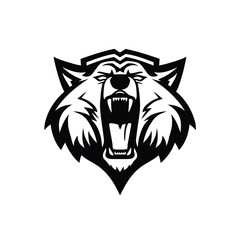 Fierce Wolf Head Emblem Featuring an Aggressive Snarl and Open Mouth with Teeth Visible, Representing Power and Ferocity