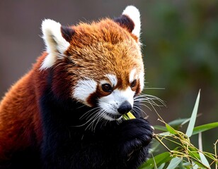 Red panda eating bamboo
