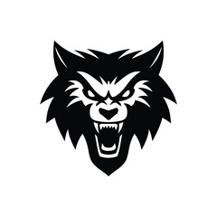 Ferocious Wolf Head Logo Icon Black and White, Isolated on White Background