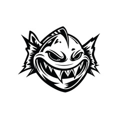 Intense Cartoon Monster Face Spiked Fins and a Grinning Expression, Perfect for Graphics