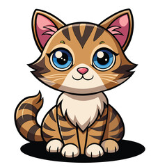 Fototapeta premium A fun, cartoon drawing of a cute domestic cat character sitting with a smile and a long tail