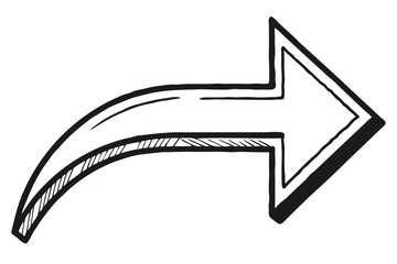 Hand Drawn Arrow Pointing Right with Curved Tail Representing Progress and Directional Guidance with Sketchy Style