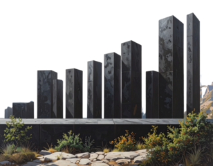 Angled Perspective Black Bar Chart with Rising Columns, isolated transparent background png