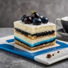 Teal birthday cake with pink frosting swirls, colorful sprinkles, and lit candles, set against a bokeh background, showcasing festive celebration