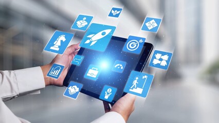 Obraz premium Startup launch and business growth concept, rocket symbolism, entrepreneurship, startup innovation, and early-stage success strategies for new business development and expansion. Spire