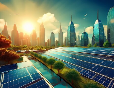 sustainable city energy solution with solar panels