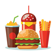 A vector illustration of an isolated, tasty cheeseburger and french fries on a white background, perfect for a fast-food meal
