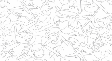 Seamless pattern filled with airplane line drawing illustrations for backgrounds design