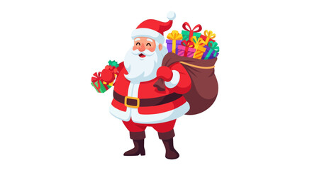 Cartoon Santa Claus with gift bag and present joyfully celebrating Christmas season