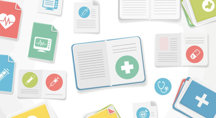 Seamless pattern featuring medical icons for healthcare and pharmaceutical industry themes