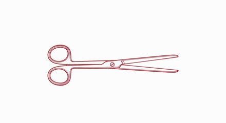 Crimson sketched operating scissors on white backdrop highlighting surgical precision and medical