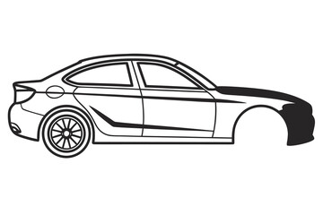Vector illustration of a modern car with sleek design and missing front wheel automotive concept for creative projects