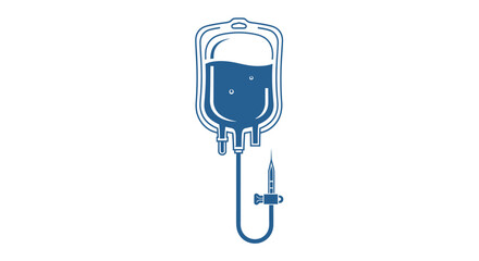 Stylized illustration of intravenous drip bag in monochrome blue medical design  concept