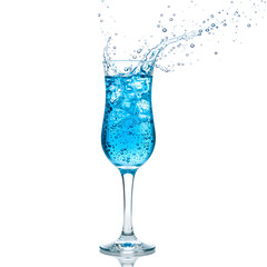 Vibrant blue cocktail in a slender glass effervescing bubbles rising to the surface Perfect for party themes and celebrations, isolated