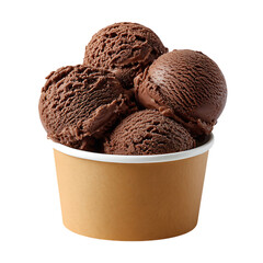 Rich chocolate ice cream scoops in a paper cup isolated on transparent background