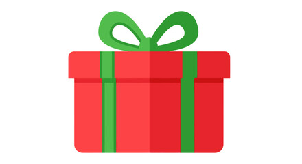 Stylized red gift box with green ribbon bow symbol design celebration occasion