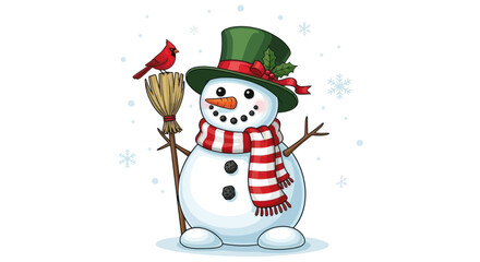 Festive snowman friend with cardinal illustration evoking joyful winter holiday spirit