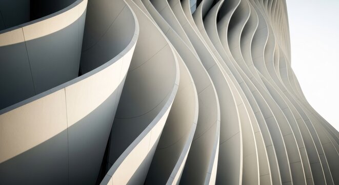 Wavy building facade with repeating curves under sunlight - Powered by Adobe