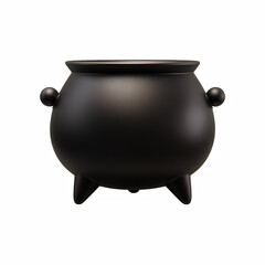 Cute cartoon black cauldron with rounded shape and small handles isolated on transparent background
