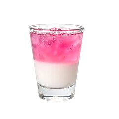 Exquisite layered cocktail in shot glass   creamy white base transitions to vivid pink top Perfect for menus and festive concepts, isolated