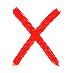Obraz premium A bold red X symbol resembling quick scribbles stands out on a clean white backdrop Ideal for concepts of choice or rejection, isolated