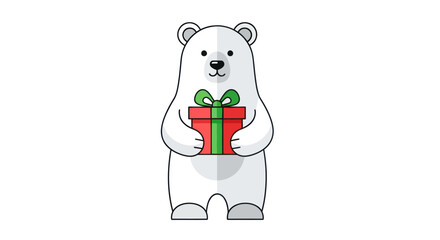 Adorable polar bear with gift box offering holiday cheer in flat design vector image