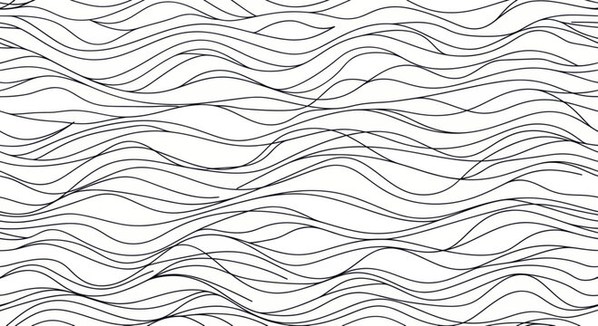 Serene monochrome linework portraying the rhythmic flow and undulating motion of waves design
