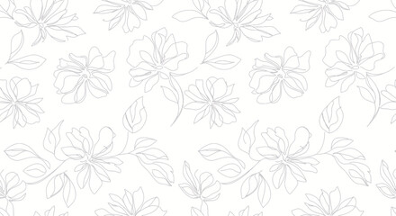 Delicate floral tracery pattern with stylized blossoms and foliage on an off white canvas surface