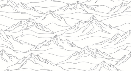 Line art mountain range silhouette with seamless repeat pattern for scenic designs