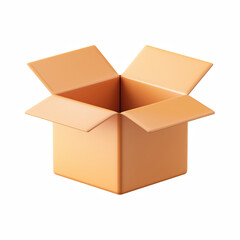 Cute cartoon open cardboard box with rounded edges isolated on transparent background