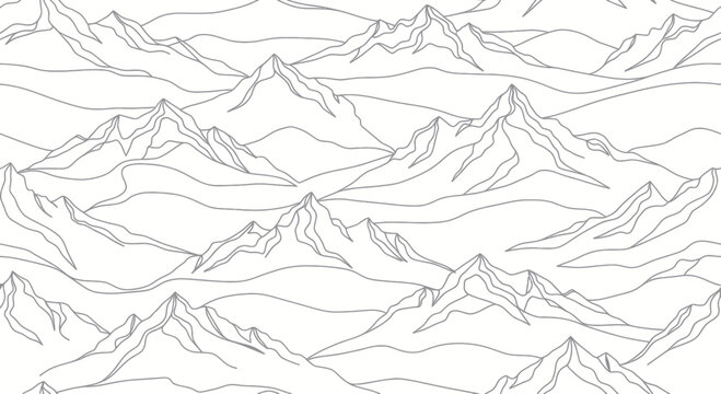 Line art mountain range silhouette with seamless repeat pattern for scenic designs