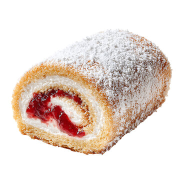 Delicious swiss roll cake with raspberry jam isolated on transparent background