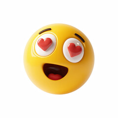 Fototapeta premium Yellow cute emoji face with heart eyes and big smile isolated on transparent background