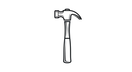 Isolated hammer line art on white background offering a minimalist hand tool icon construction