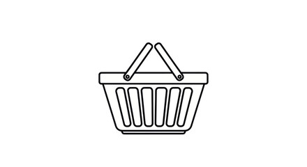 Minimalist outline illustration of a shopping basket against a white backdrop conveying commerce