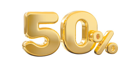 Golden 3D 50 Percent Discount PNG – Luxury Sale Badge Transparent Background for E-Commerce, Marketing Promotions, Flash Deals, and Social Media Ads