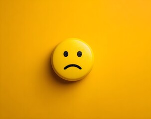 Fototapeta premium Sad face emoji yellow background expression feeling emotion depression symbol