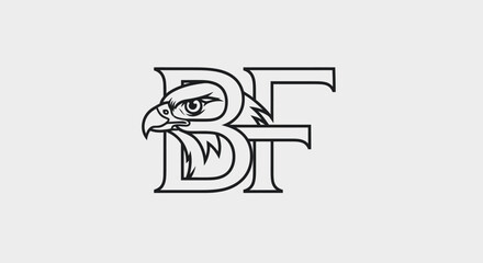 Bald eagle incorporated into the letters B and F, minimalist outline design for branding