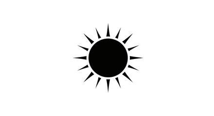 Simple black sun illustration emitting rays radiating against a clear sky