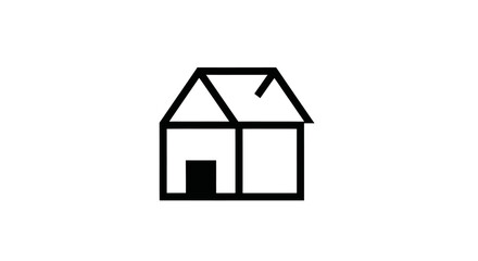 Abstract home icon design with minimal lines, black and white house with door and roof