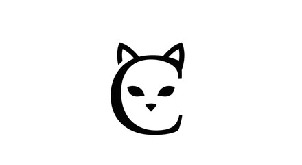 Minimalist feline glyph design rendered in elegant black and white contrasting hues