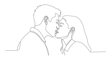 Minimalistic depiction of affectionate couple drawn with a continuous artistic line