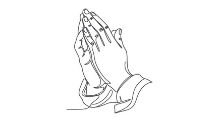 Minimalist depiction of praying hands in continuous line art style on a white background