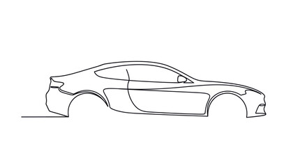 Dynamic automotive concept rendered with a single continuous black line on a stark white backdrop